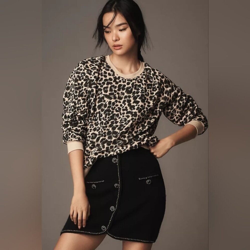 MAEVE Cotton Blend Animal Print Crew Neck Long Sleeved Top Size XS‎
